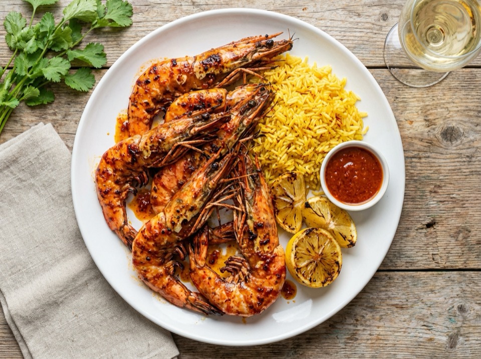 Camarão Grelhado com Piri-Piri